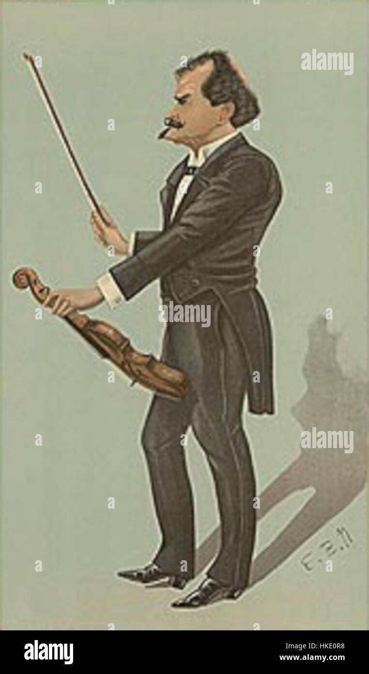 Una caricatura di Eduard Strauss pubblicata su Vanity Fair il 29 agosto 1895. Il pezzo cattura umoristicamente le caratteristiche di Strauss, tipiche dello stile satirico della rivista durante la fine del XIX secolo. Foto Stock