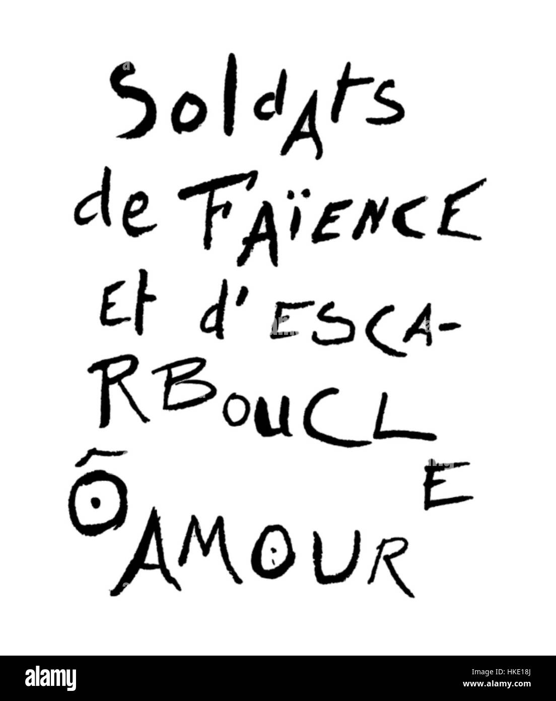 Calligram di Guillaume Apollinaire (1915) è un'opera che esplora la forma visiva della poesia. Il pezzo combina la struttura delle parole scritte con l'espressione artistica, creando una miscela di arte letteraria e visiva. Foto Stock