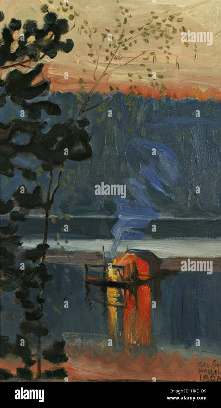 Il dipinto "Stockflotte" di Akseli Gallen-Kallela ritrae una scena drammatica della marina finlandese, sottolineando la forza e la resilienza della flotta. L'opera è un esempio iconico dell'arte nazionale finlandese, che mostra un significato storico e culturale. Foto Stock