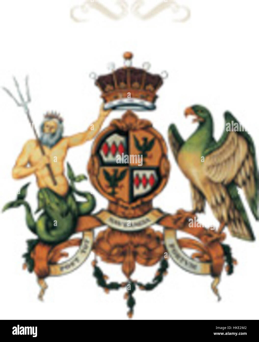 Lo 'Coat of Arms of Earl of Sandwich' rappresenta l'insegna araldica dell'aristocrazia britannica, con intricati dettagli nel suo design. Questo pezzo è una rappresentazione significativa del patrimonio nobile e dell'araldica britannica. Foto Stock