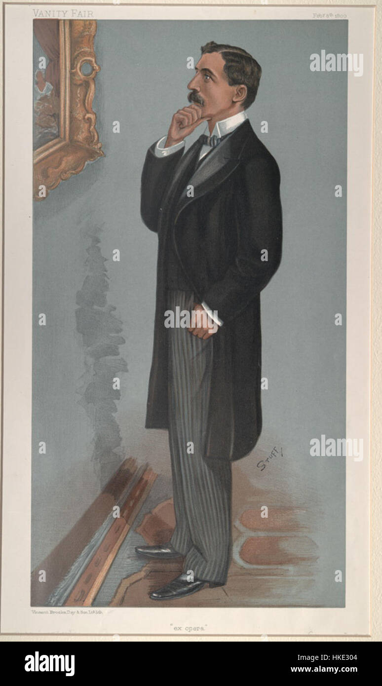 Questa illustrazione del 1900 di Vanity Fair vede George Denison Faber, una figura di spicco nel mondo artistico. Il pezzo cattura l'essenza del suo carattere con un'arte satirica e acuta tipica della pubblicazione, offrendo una riflessione sulle norme sociali e sugli individui di influenza durante l'inizio del XX secolo. Foto Stock