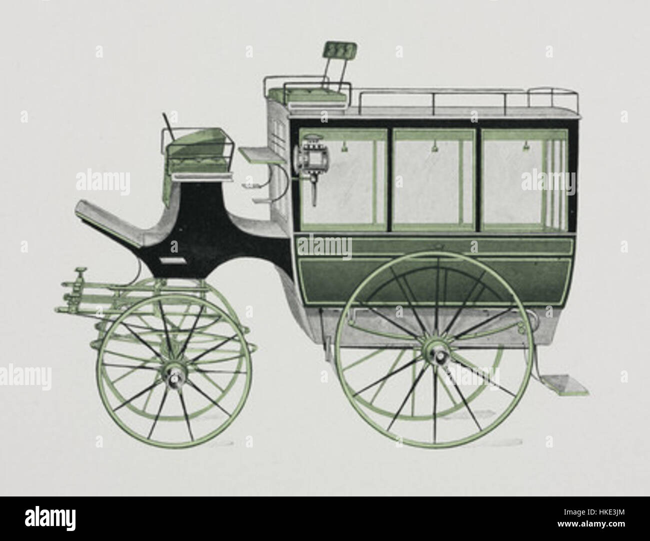 Questo dipinto del 1906 raffigura un hotel o un omnibus privato, un mezzo di trasporto comune negli ambienti urbani dell'inizio del XX secolo. L'immagine riflette la transizione nel trasporto da veicoli trainati da cavalli a veicoli motorizzati. Foto Stock