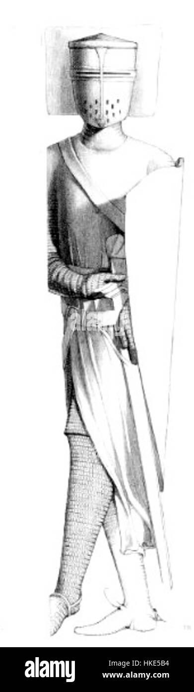 Questa opera d'arte ritrae il cavaliere templare medievale di fronte alla chiesa di Walkerne, catturando il significato religioso e militare medievale dell'ordine durante il XII secolo. Foto Stock