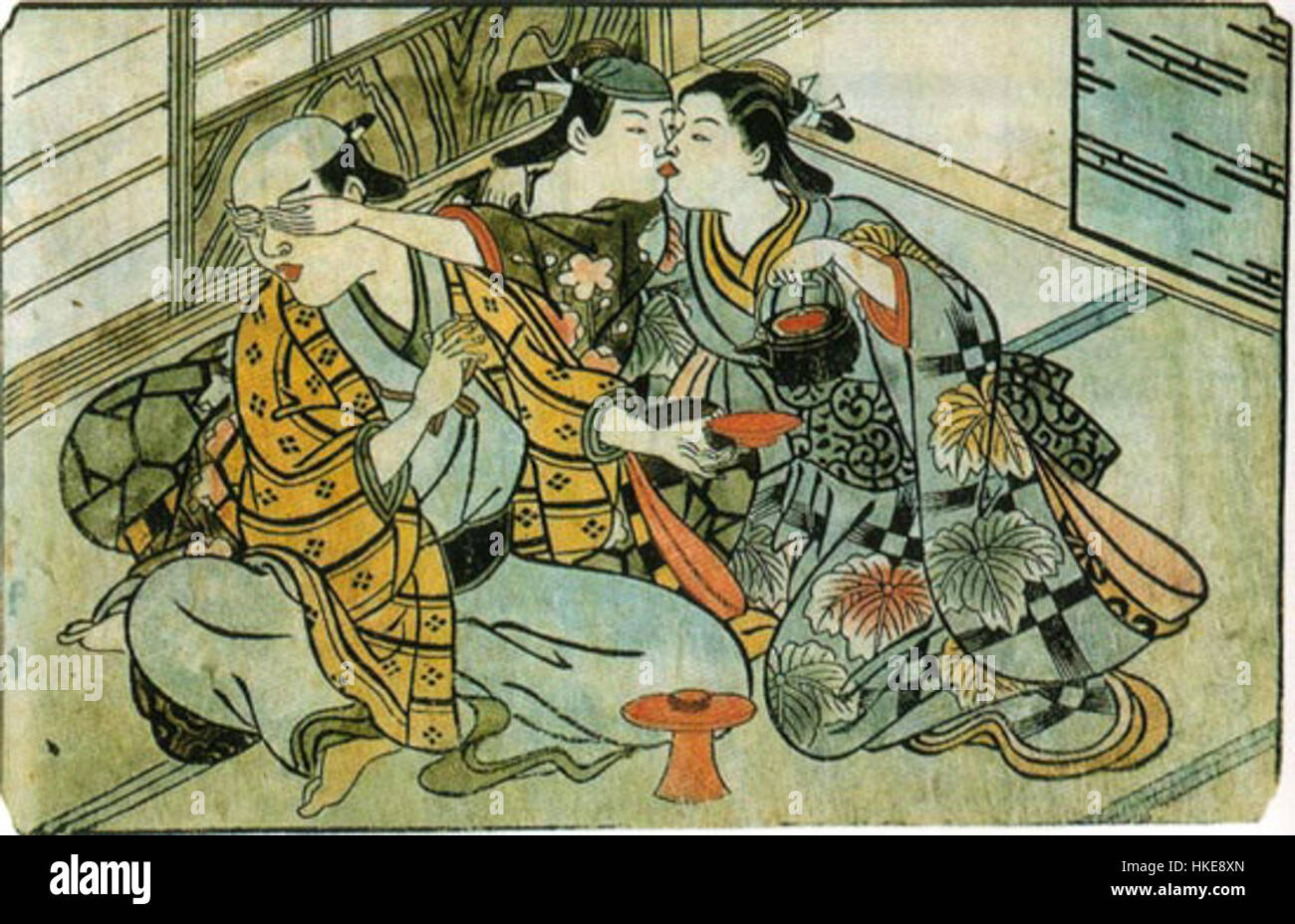 Nishikawa Sukenobu era un artista ukiyo-e giapponese noto per le sue stampe in legno. Le sue opere spesso raffiguravano attori kabuki, belle donne e paesaggi, caratteristici dello stile artistico del periodo Edo. Foto Stock