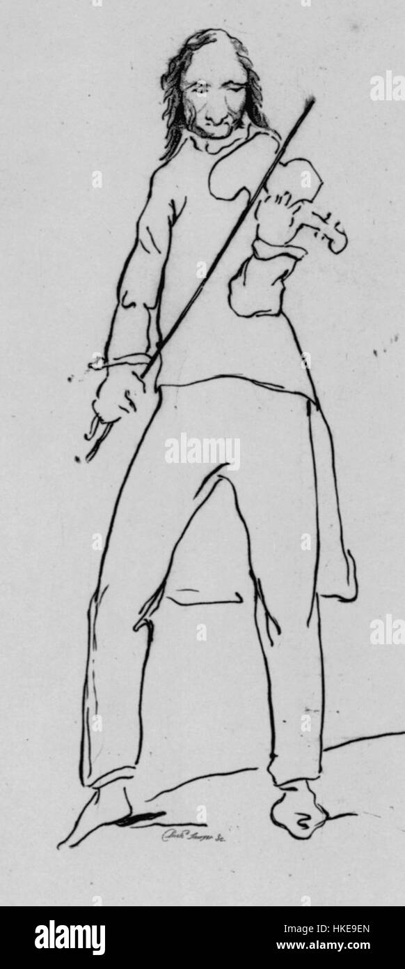 Un ritratto del famoso violinista e compositore, Niccolò Paganini, realizzato a Londra nel 1831, che mostra il suo aspetto distintivo e riflette il suo contributo alla musica classica. Foto Stock