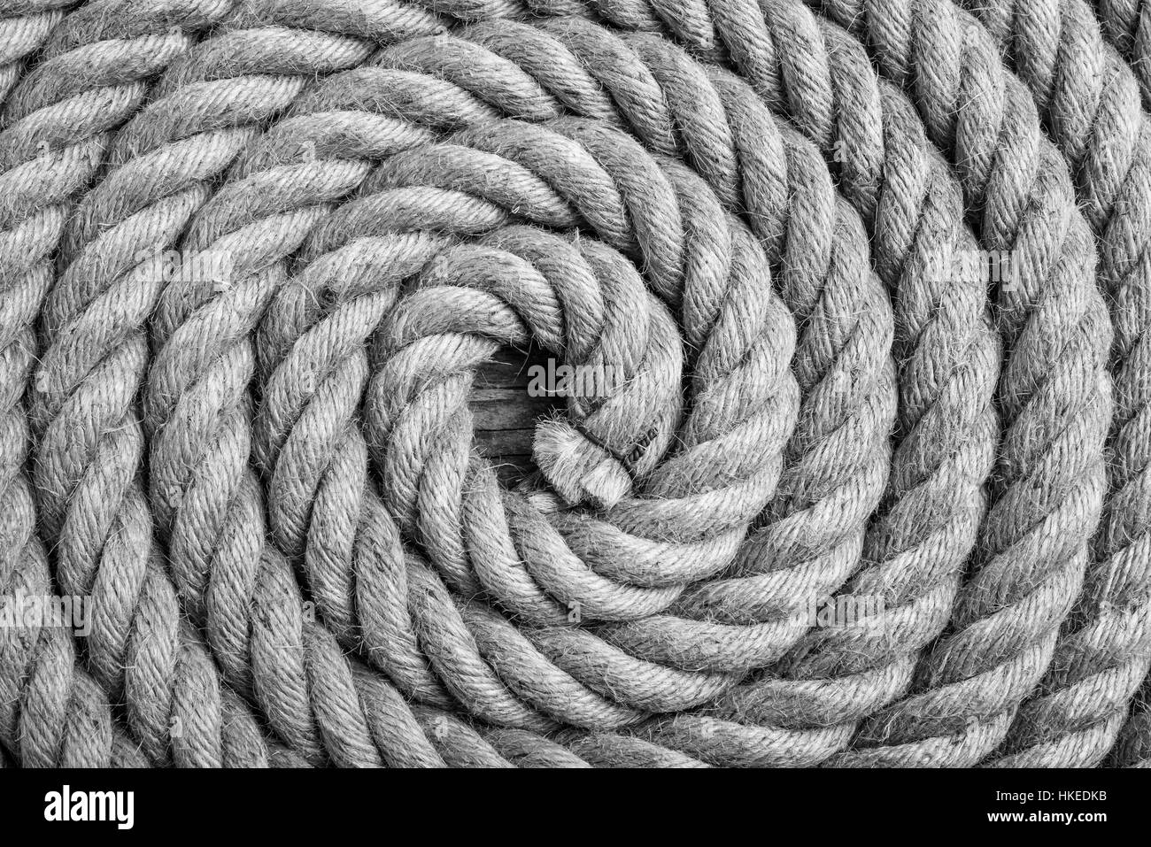 Corda di canapa spirale foto in bianco e nero - concetto di origine Foto Stock