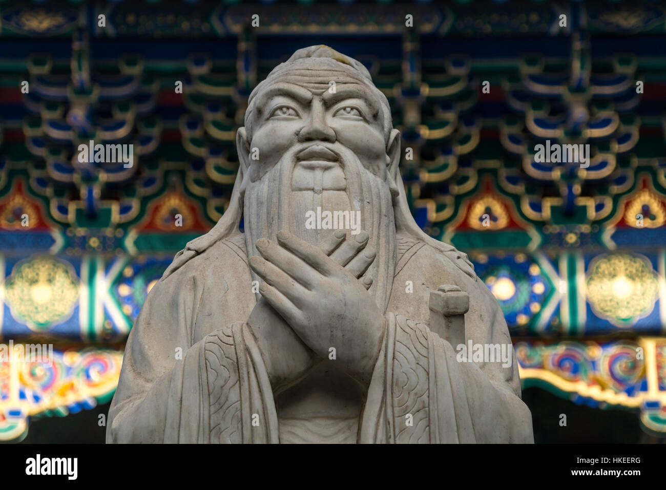 Statua di Confucio, Tempio di Confucio a Pechino, Repubblica Popolare di Cina e Asia Foto Stock