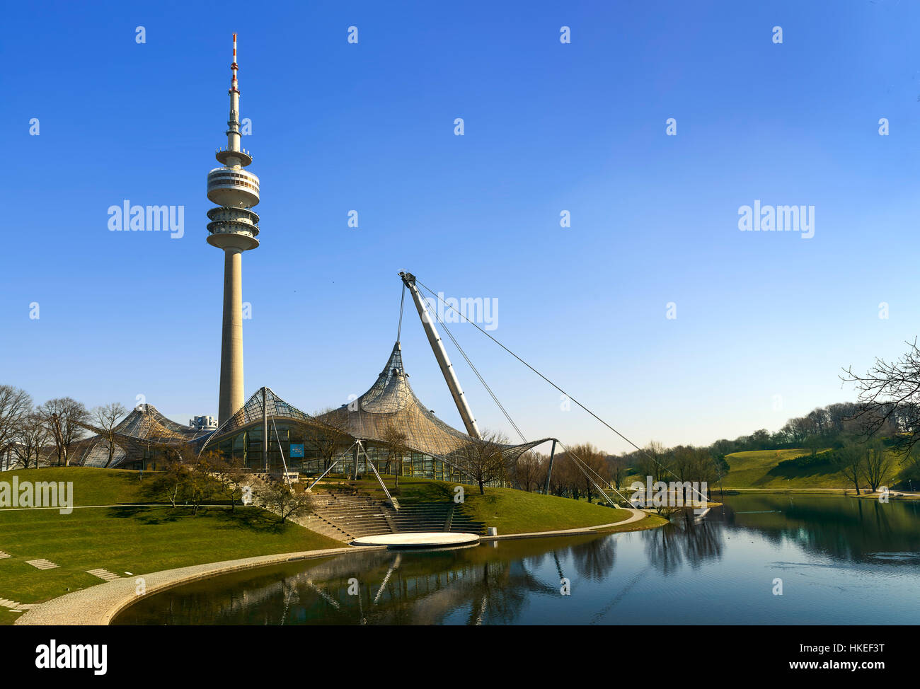 Monaco di Baviera Baviera Germania, 3 marzo 2015 Olympiapark Monaco di Baviera stadio olimpico e installazione, Germania, Europa Foto Stock