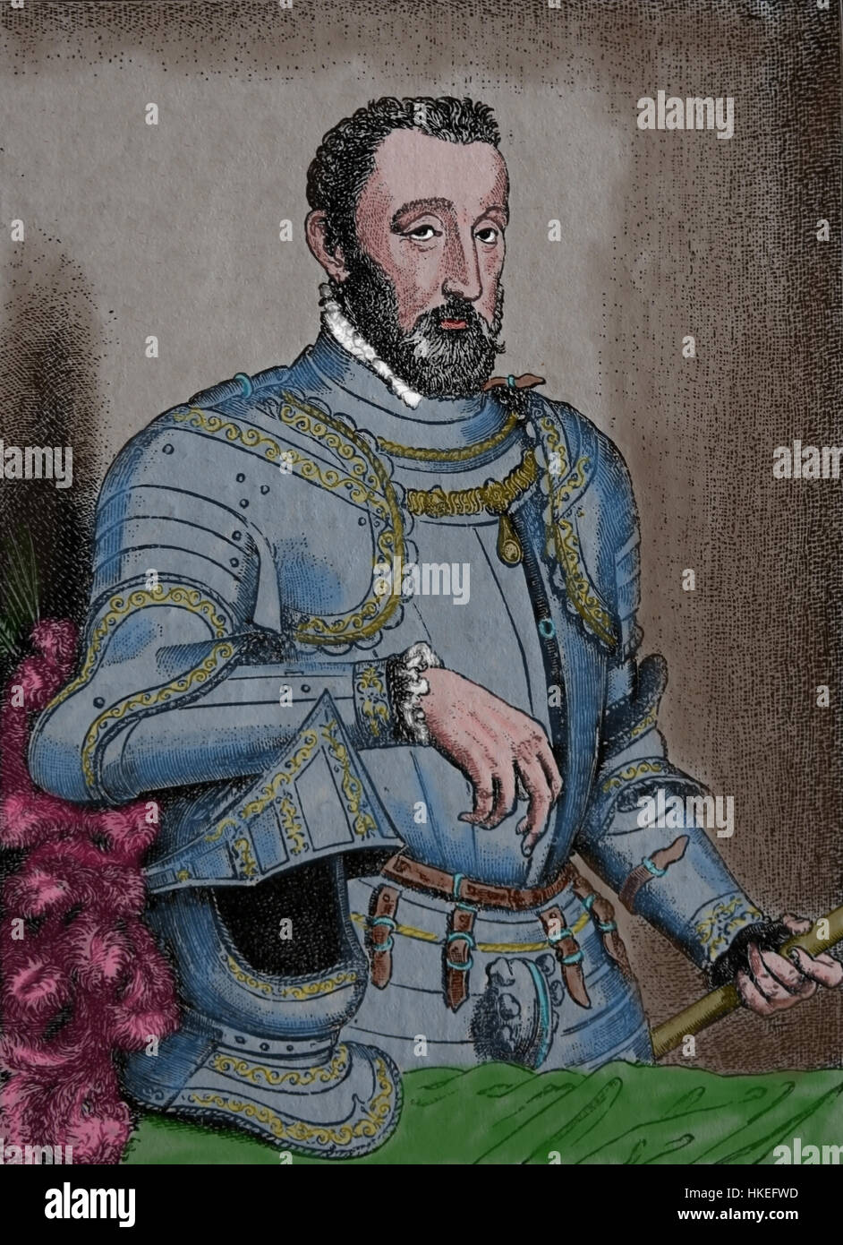 Enrico II di Francia (1519-1559). Il monarca della Casa di Valois. Re di Francia. Ritratto. Incisione, 1884, copia da Esteban de Laulne (1510-1595). Foto Stock