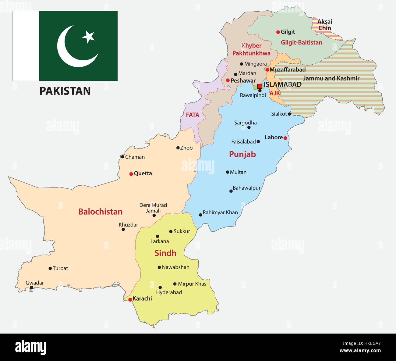 Il pakistan politica e amministrativa di mappa con bandiera Illustrazione Vettoriale