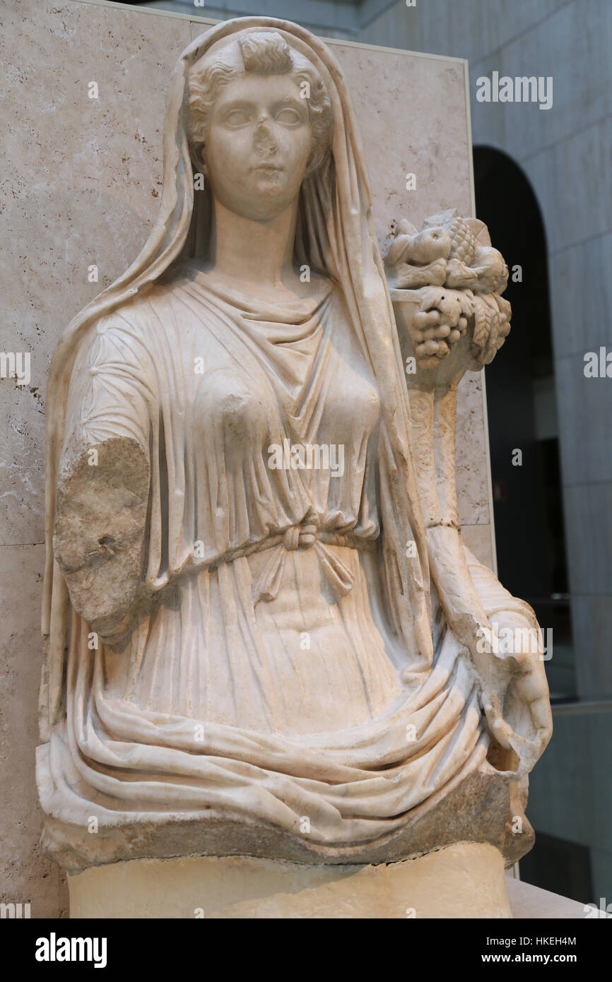 Imperatrice consorte Livia (58 BC-29 AD) come Fortuna o Copia. Il marmo. 20-40. Iponuba (Baena, Cordoba, Spagna). Foto Stock