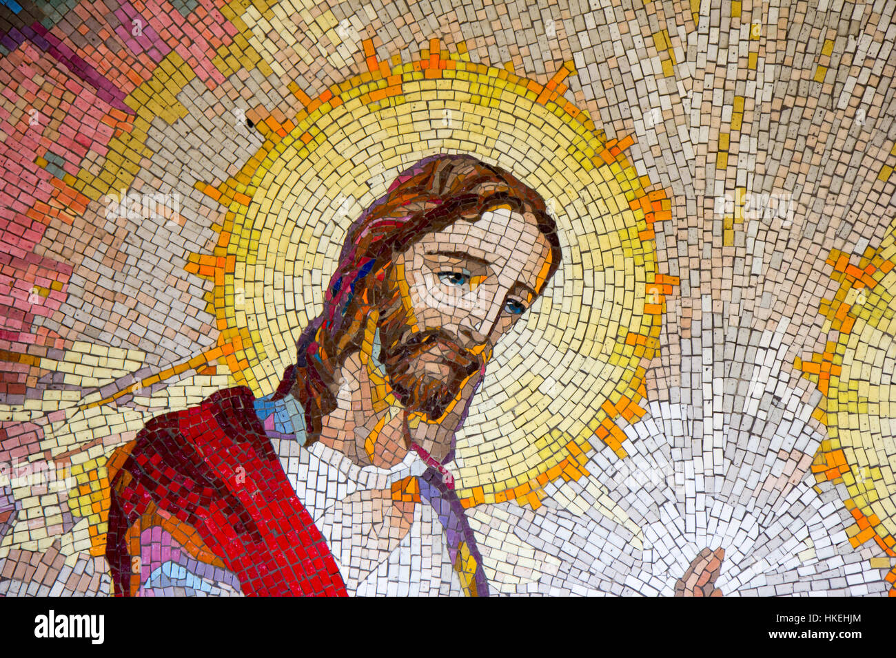 Mosaico di le nozze di Cana di Galilea dove Gesù Cristo ha lavorato il suo primo miracolo su l intercessione della sua madre Maria. Foto Stock