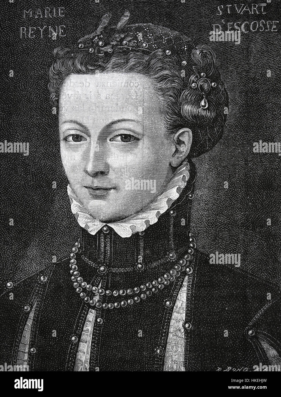 Maria ho di Scoltland (1542-1587). Regina di Scozia. Casa di Stuart. Engraing, xix secolo. Foto Stock