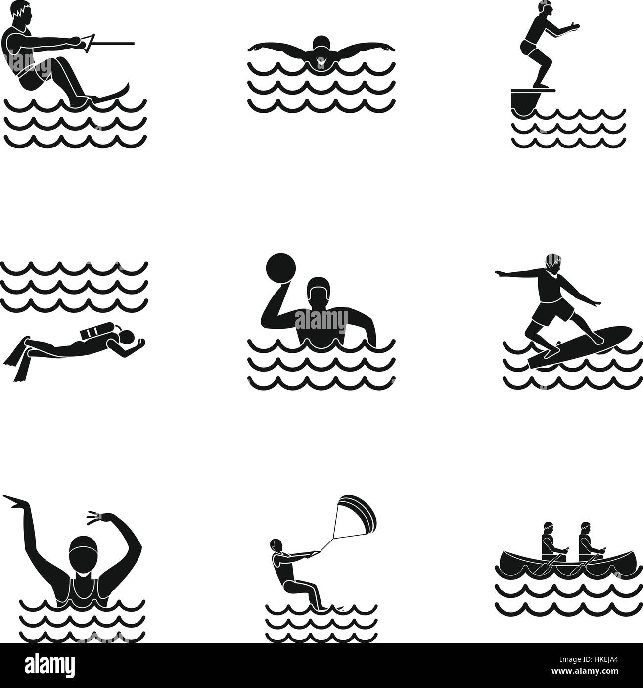 Active sport d'acqua set di icone. Semplice illustrazione del 9 active sport acquatici icone vettoriali per il web Illustrazione Vettoriale
