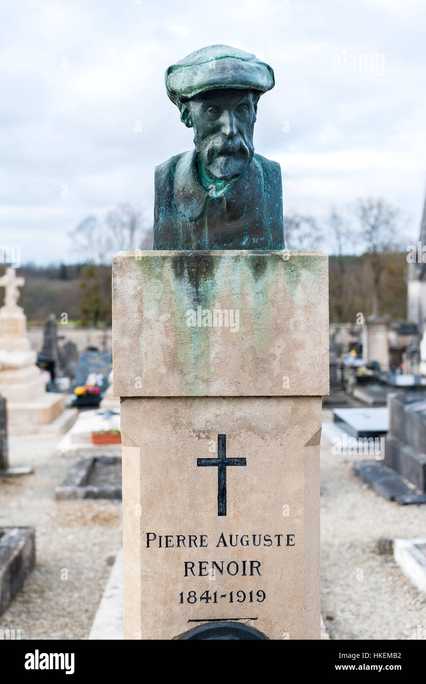 Tomba di Pierre-Auguste Renoir e i suoi due figli presso il cimitero di Essoyes (nord-est della Francia). Foto Stock