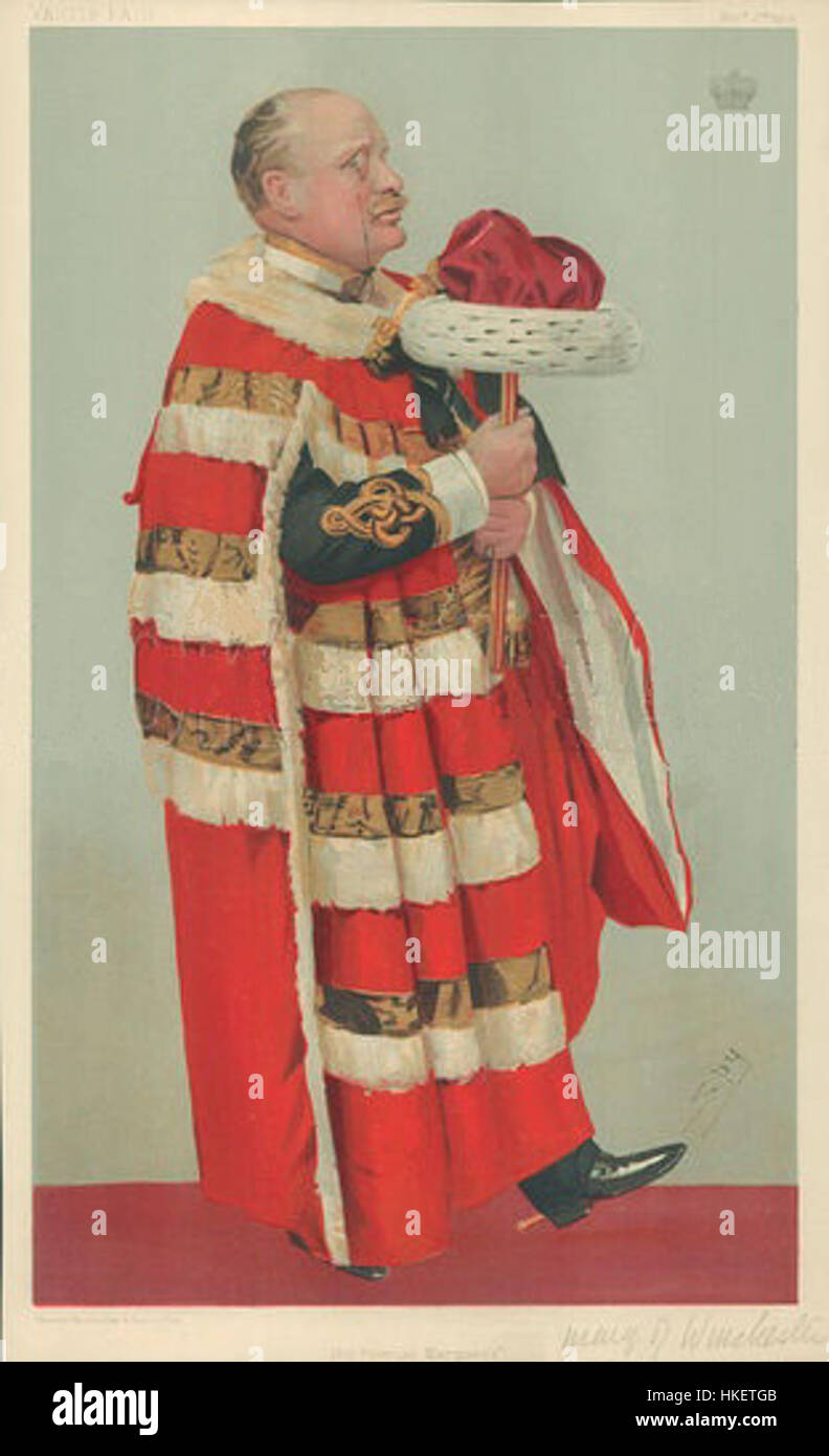 Una caricatura del Premier Marchese, pubblicata su Vanity Fair nel 1904, mostra un ritratto umoristico del marchese di Winchester. Questo disegno satirico esemplifica le caricature spiritose e politicamente cariche tipiche della rivista in quel periodo. Foto Stock