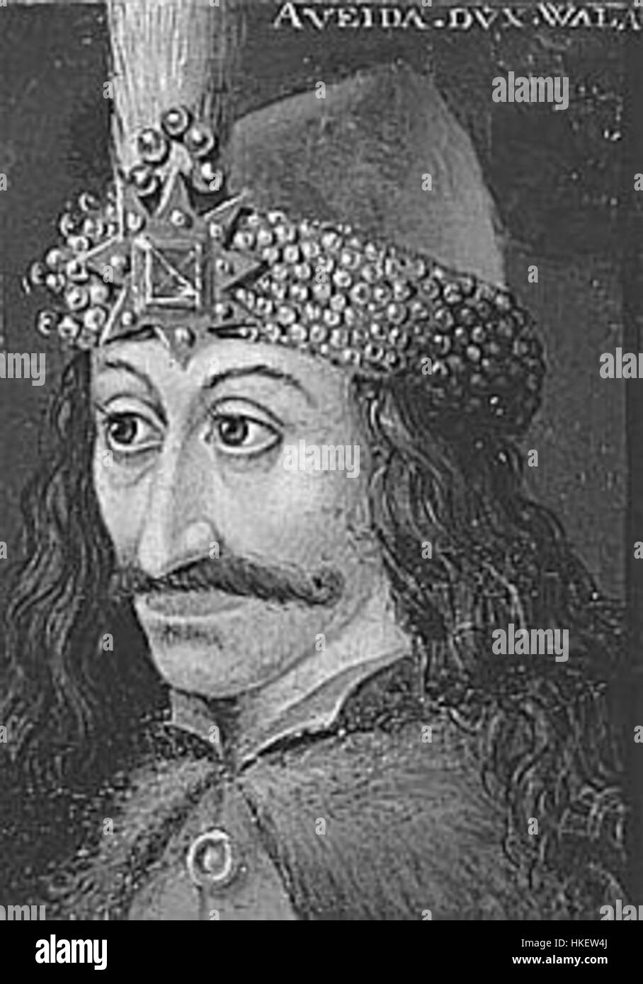 Questa opera storica, intitolata *Tepes2*, si riferisce probabilmente ad una rappresentazione di Vlad III, noto anche come Vlad l'Impalatore. L'immagine ritrae il famigerato sovrano del XV secolo, noto per il suo brutale regno in Valacchia, spesso legato alla leggenda di Dracula. Foto Stock