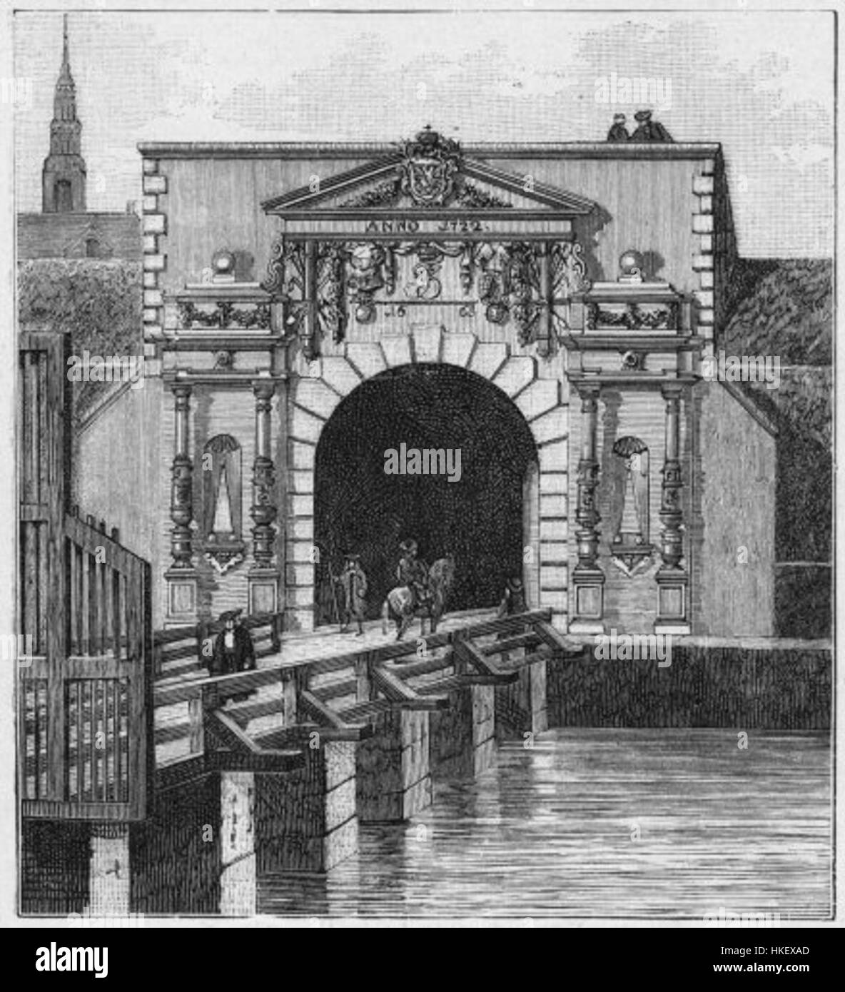 Vesterport cattura l'essenza dinamica della vita urbana di Copenaghen, Danimarca, con i suoi monumenti architettonici e l'ambiente vivace. L'opera d'arte presenta un momento storico, riflettendo l'atmosfera culturale e sociale del tempo. Foto Stock