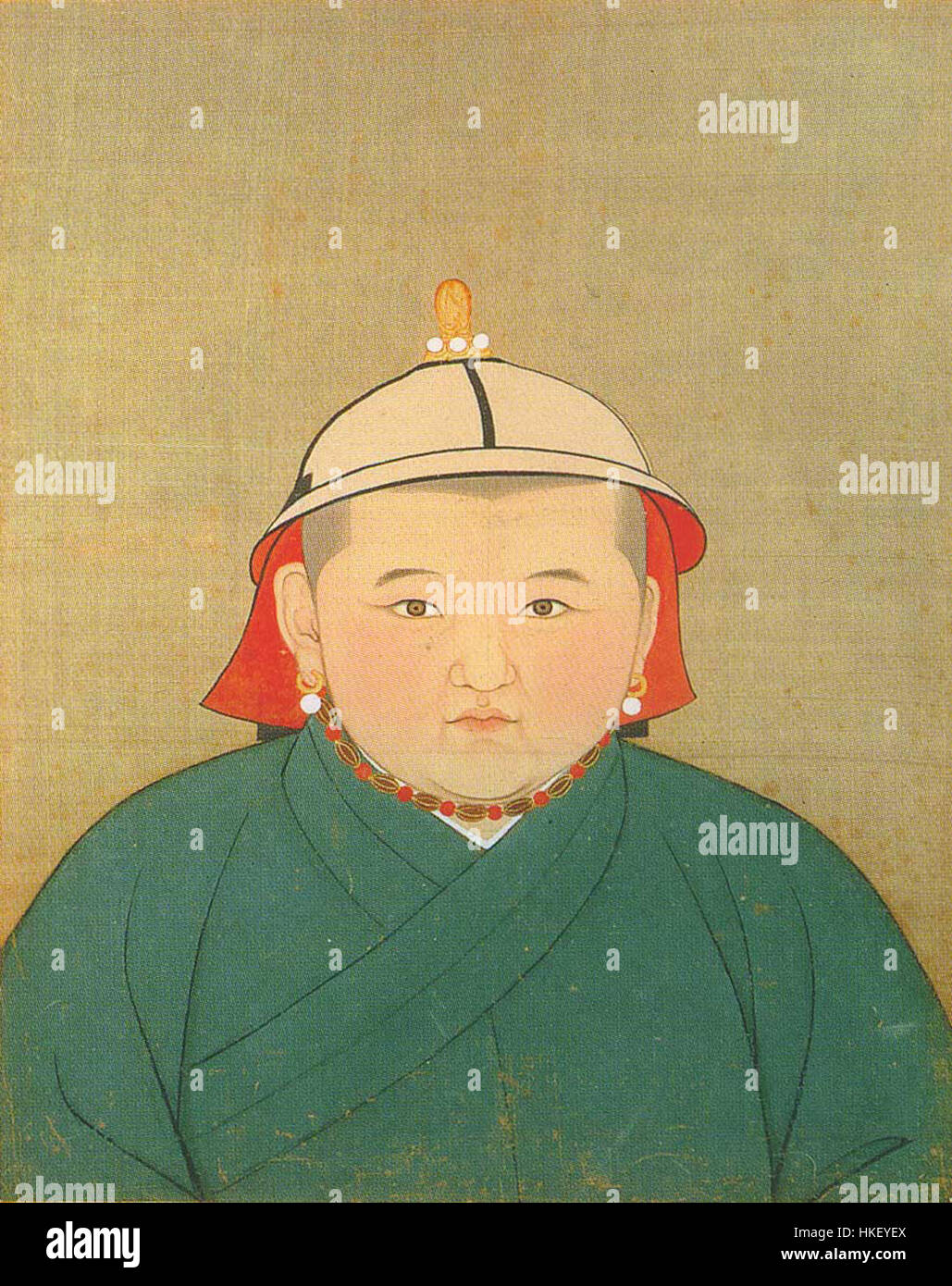 Il ritratto di Irinchinbal dall'album dell'imperatore Yuan raffigura una figura dettagliata e dignitosa in un tradizionale abbigliamento cinese Yuan. L'album rappresenta la corte imperiale e mette in mostra l'abilità artistica della ritrattistica del periodo Yuan. Foto Stock