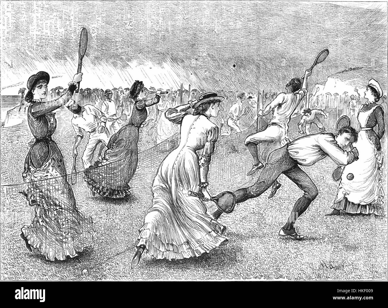 Questa illustrazione del 1881 della rivista Punch raffigura un torneo moderno, che offre una visione satirica degli eventi contemporanei. Il pezzo cattura l'umorismo e il commento politico del periodo. Foto Stock