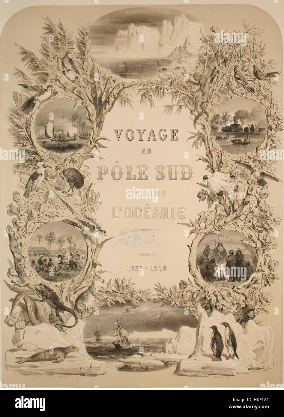 L'atlante pittoresco, frontespizio del primo volume, presenta un'incisione dettagliata dei paesaggi europei. Fornisce un'introduzione visiva al lavoro riccamente illustrato che esplora la bellezza della natura e dell'architettura in tutta Europa durante il XIX secolo, riflettendo gli stili artistici del periodo. Foto Stock