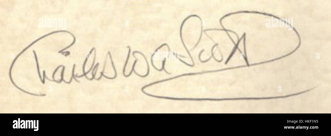 Questa firma di C.W.A. Scott, registrata nel 1936, riflette il suo significativo contributo alla storia dell'aviazione, in particolare nel campo dell'ingegneria aeronautica e delle corse aeree. Foto Stock