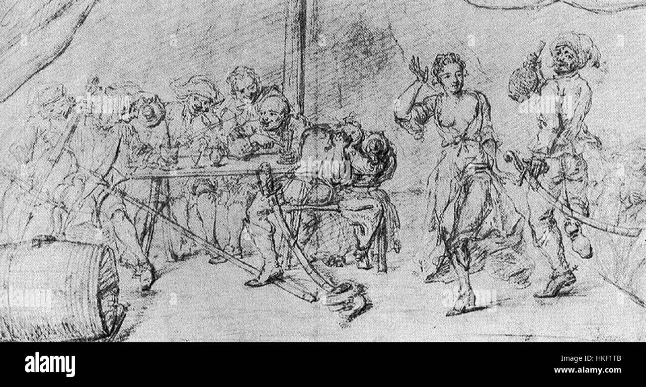 Camp 1707 è un'immagine che probabilmente raffigura un campo storico o militare, che offre informazioni sulla vita militare durante un periodo specifico. Il campo si caratterizza per le sue strutture semplici e il design funzionale, che riflettono il suo tempo e scopo. Foto Stock