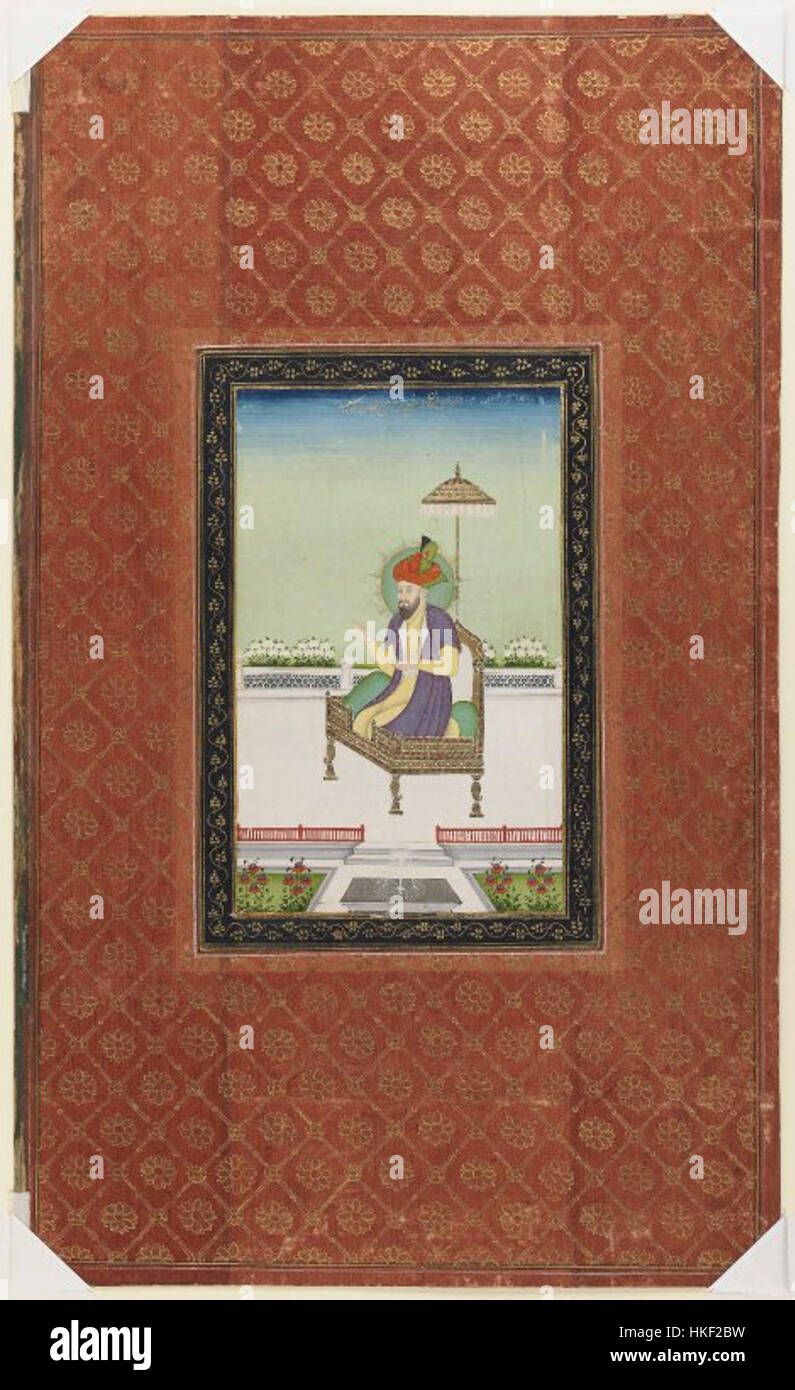 Umar Shaykh Mirza, una figura storica dell'Impero timuride, è raffigurato in questa opera d'arte ospitata nel Museo di Brooklyn. Il ritratto mostra il distinto stile artistico del periodo timuride, mescolando influenze persiane e dell'Asia centrale. Foto Stock