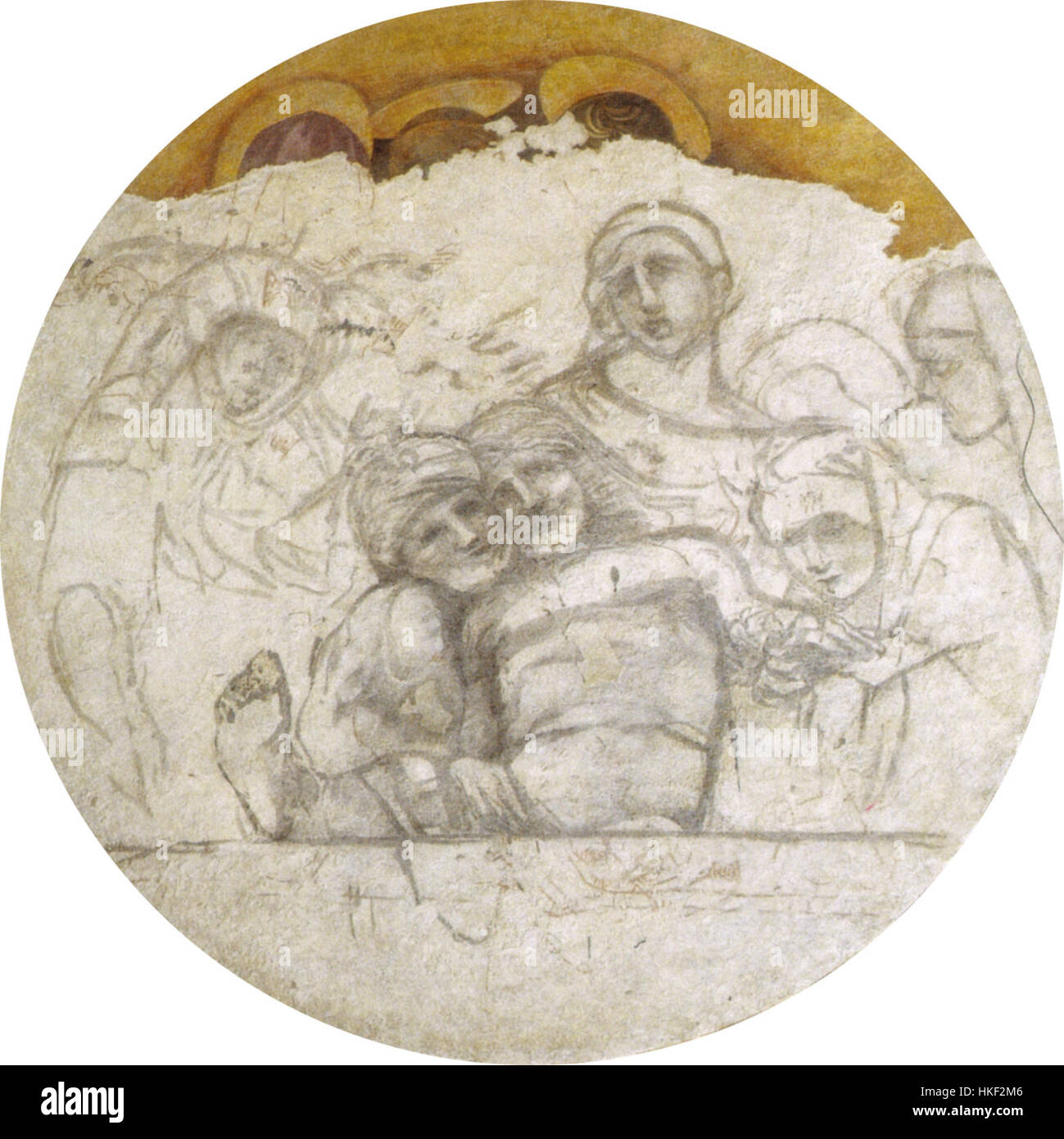 *Deposizione di Sant'Andrea* è un disegno preparatorio del Correggio, eseguito come sinopia (sotto-disegno) per l'affresco. L'opera illustra il momento della discesa di Sant'Andrea dalla croce. Riflette l'abilità di Correggio nel creare composizioni dinamiche e catturare l'emozione umana, che era centrale nel suo stile rinascimentale. Foto Stock *Deposizione di Sant'Andrea* è un disegno preparatorio del Correggio, eseguito come sinopia (sotto-disegno) per l'affresco. L'opera illustra il momento della discesa di Sant'Andrea dalla croce. Riflette l'abilità di Correggio nel creare composizioni dinamiche e catturare l'emozione umana, che era centrale nel suo stile rinascimentale. Foto Stock
