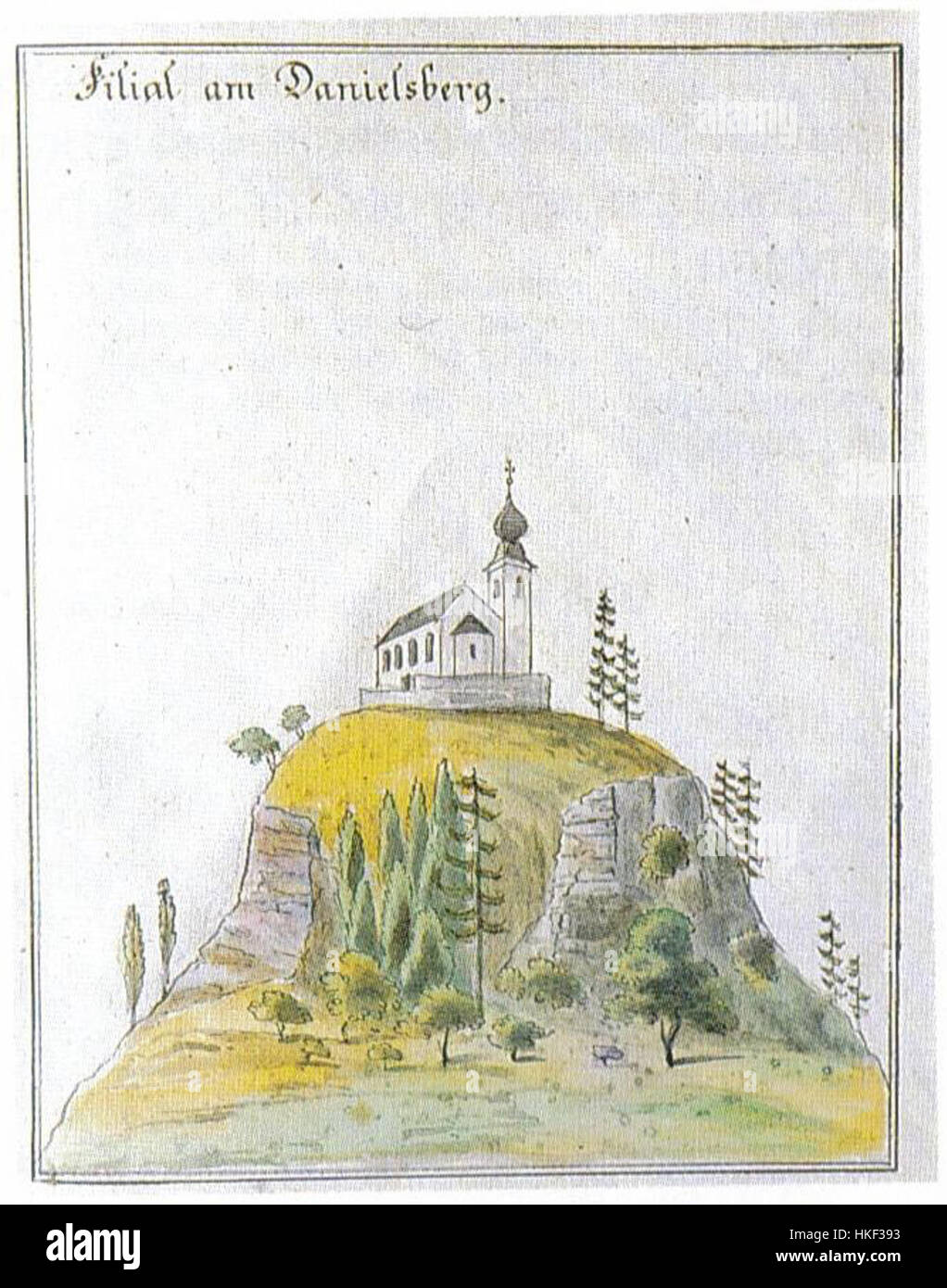 Questo disegno del 1800 di Danielsberg, creato usando *Tuschezeichnung* (disegno a inchiostro indiano), esemplifica i dettagli raffinati della tecnica artistica tedesca dell'inizio del XIX secolo. Foto Stock