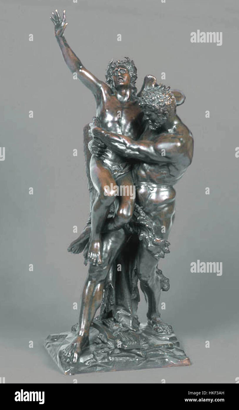 La scultura in bronzo di Cyprian Godebski "Genius and Brute Force" incarna il contrasto tra potere intellettuale e fisico. L'opera, con le sue forme dinamiche e la sua composizione espressiva, esplora la lotta umana tra ragione e forza. Foto Stock