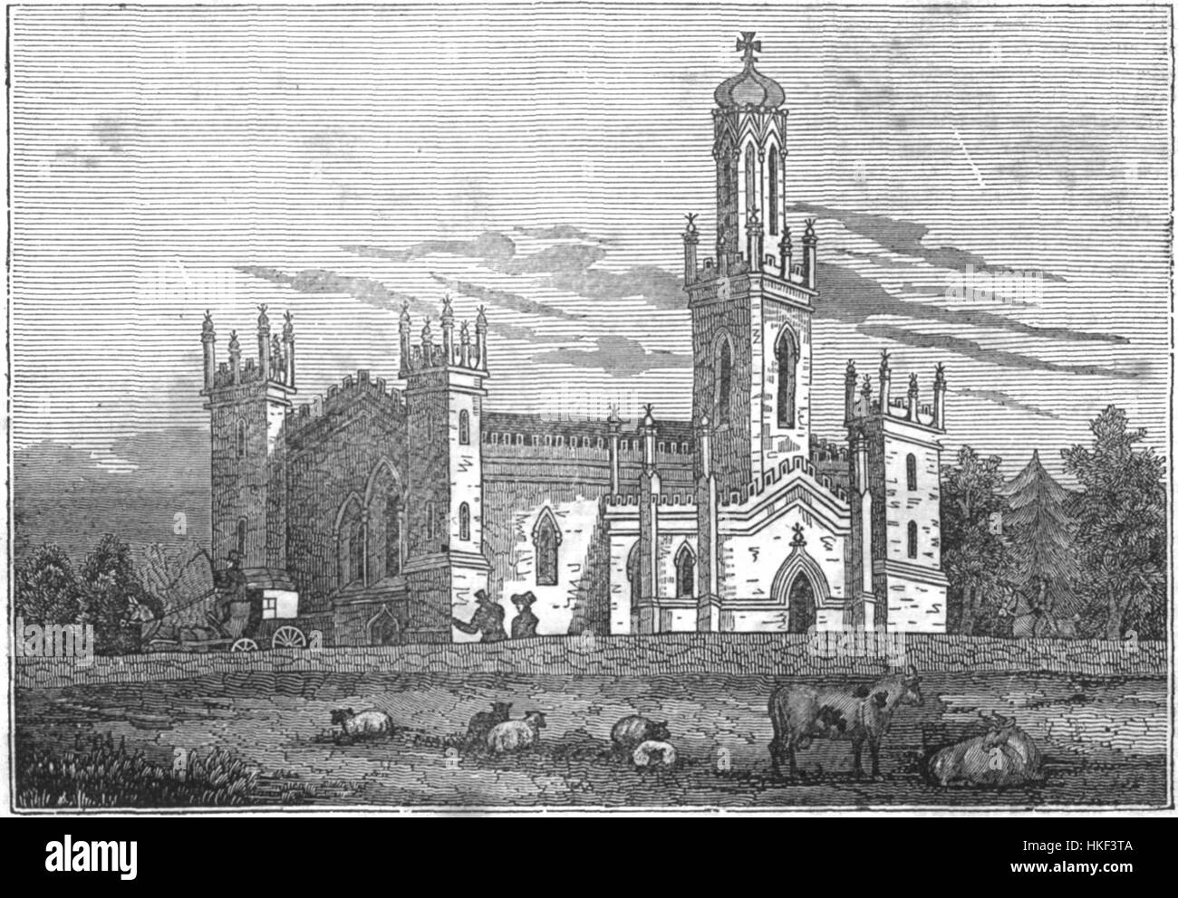 Dublino Penny ufficiale 1834 07 12 Monkstown Chiesa da E. Heyden Foto Stock