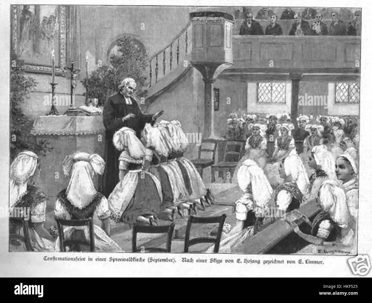 Quest'opera d'arte di Ernst Hosang raffigura una cerimonia di Conferma in una chiesa di Spreewald nel mese di settembre. Il dipinto cattura l'atmosfera solenne dell'evento religioso e le tradizioni regionali ad esso associate. Foto Stock
