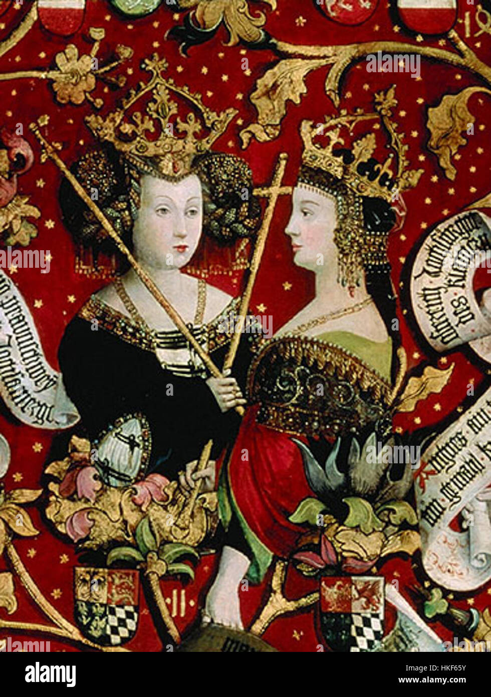 L'opera d'arte ritrae Gertrud e Theodora Komnena, due principesse bizantine della dinastia Comnena. La rappresentazione riflette il loro status nobile e il patrimonio culturale dell'Impero bizantino durante il XII secolo. Foto Stock