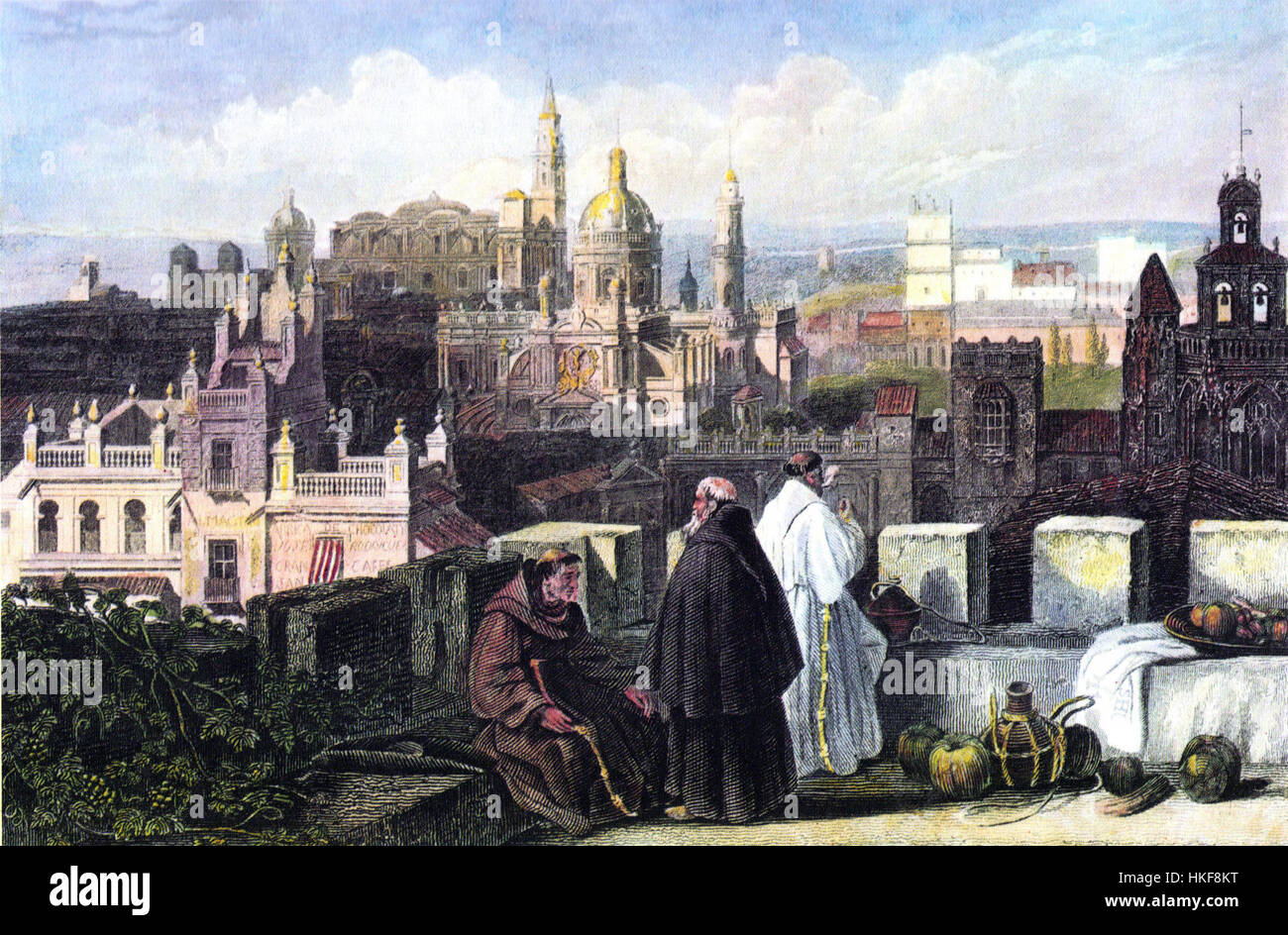 Questo dipinto, creato intorno al 1835, raffigura monaci provenienti da Jerez, in Spagna, una regione nota per la sua produzione di sherry. Il dipinto ritrae i monaci nella loro veste religiosa, fornendo un'istantanea della vita religiosa nella Spagna del XIX secolo, catturando la tranquillità della vita monastica. Foto Stock