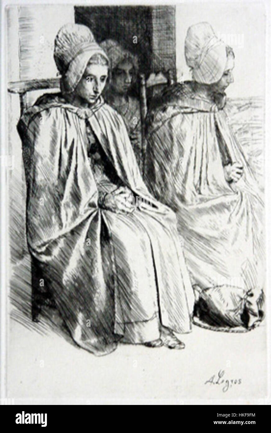 "Paysannes des environs de Boulogne" di Legros cattura la vita rurale vicino a Boulogne, concentrandosi sulle donne contadine nel paesaggio. Il dipinto mostra un legame con la natura e le tradizioni rurali. Foto Stock