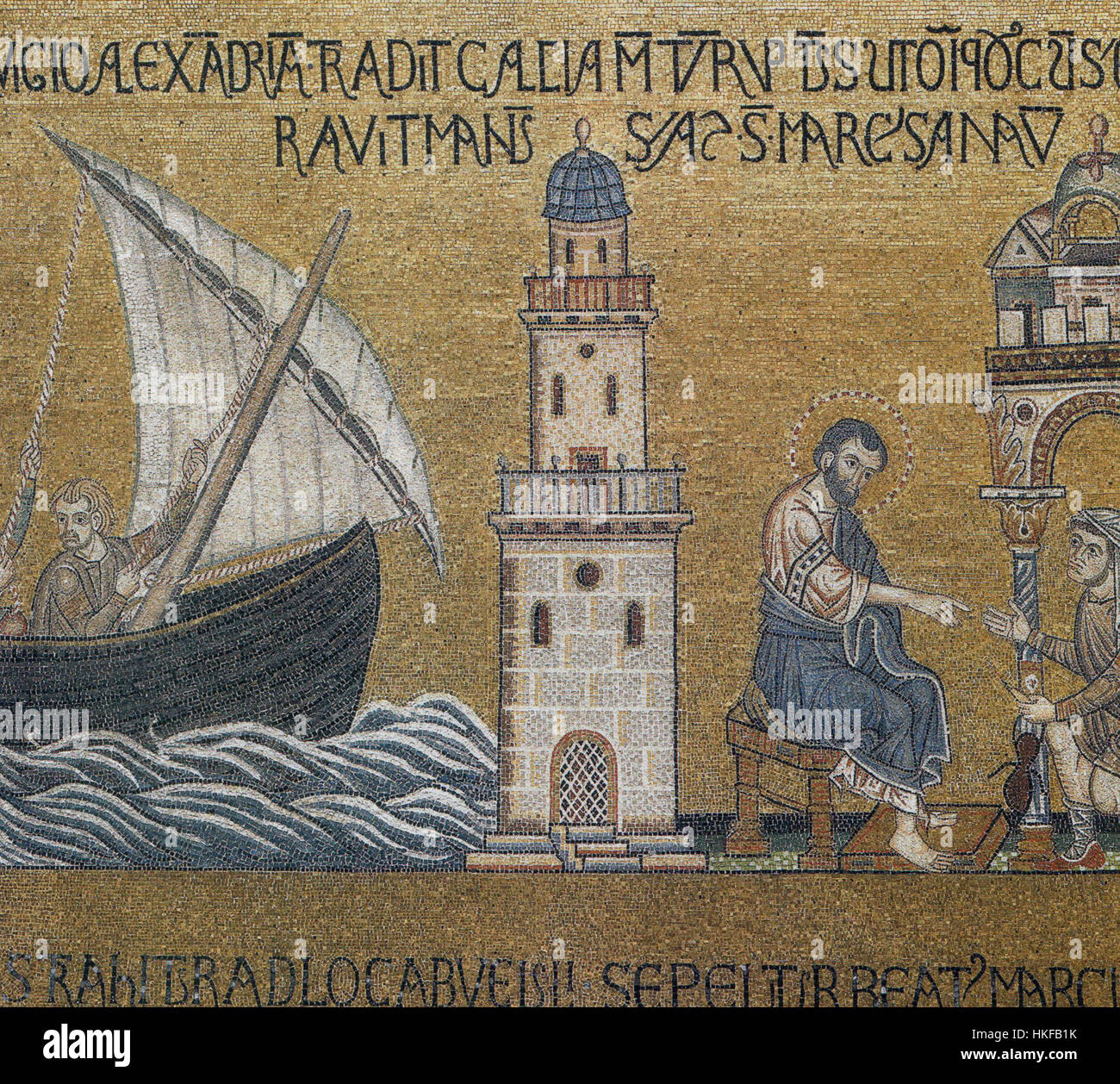 Il "Mosaique St Marc" è un antico mosaico trovato ad Alessandria, in Egitto, che raffigura scene di vita quotidiana e temi mitologici. Questa complessa opera d'arte è un ottimo esempio di arte greco-romana e fornisce informazioni sulla fusione culturale tra antico Egitto e romano. Foto Stock