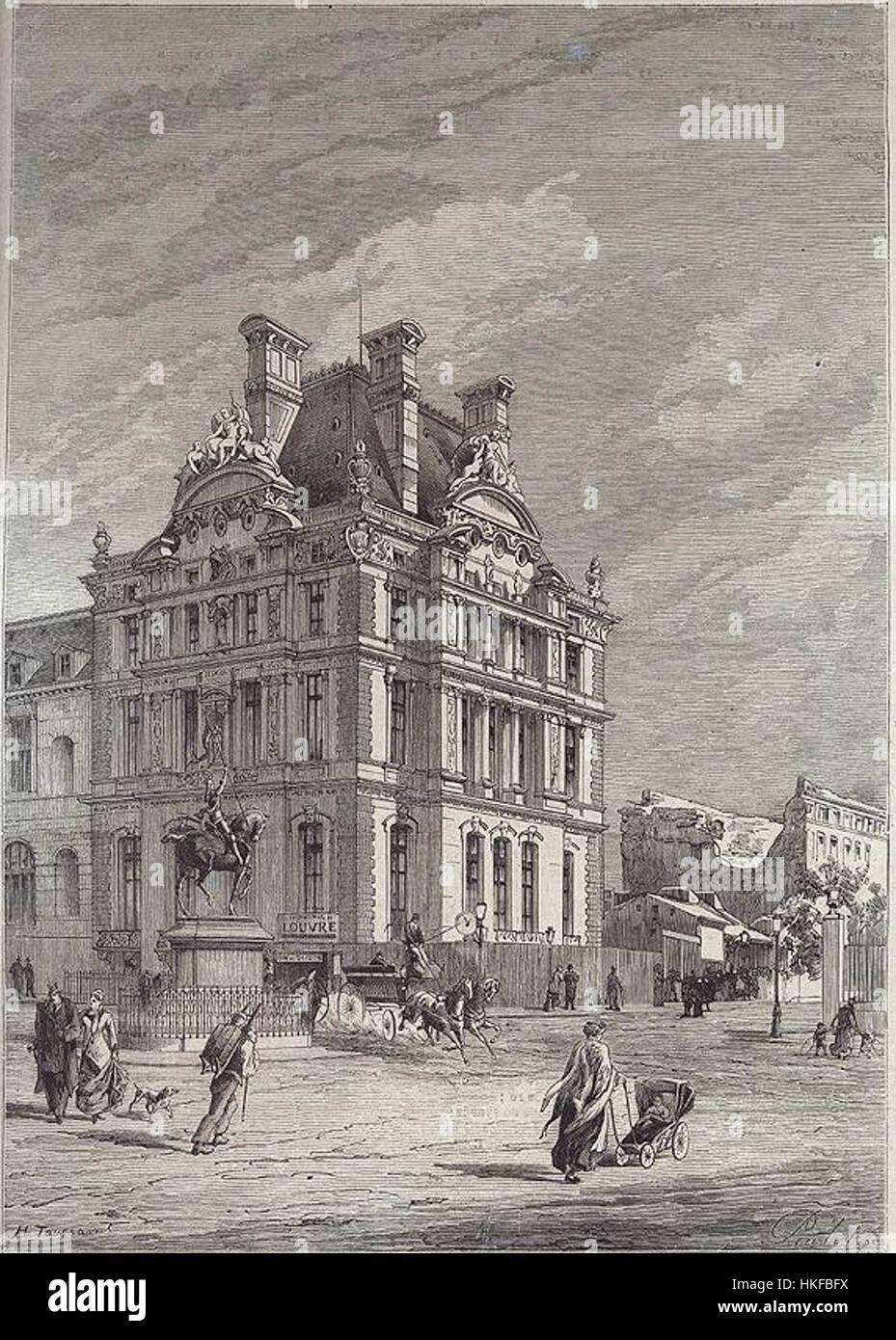 Il Pavillon de Flore, costruito tra il 1875 e il 1878, fa parte del complesso del Louvre a Parigi. È stato progettato dall'architetto Hector Lefuel e funge da importante esempio di architettura del secondo Impero, mescolando elementi classici e moderni. Foto Stock