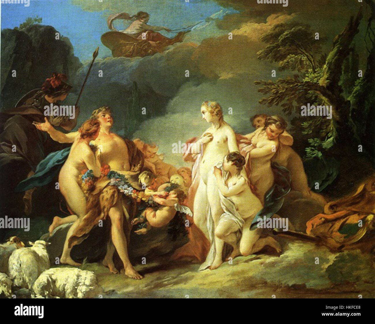 "Il giudizio di Parigi" di Pierre è un dipinto classico che raffigura la storia mitologica in cui a Parigi, principe di Troia, viene chiesto di scegliere la dea più bella tra era, Atena e Afrodite. Questo famoso mito fu fondamentale nel periodo precedente alla guerra di Troia. Foto Stock