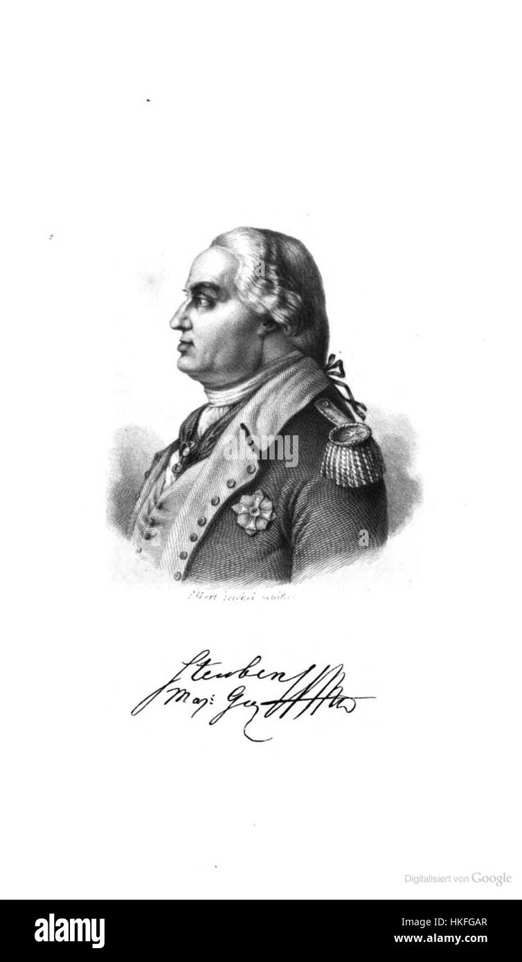 Questo ritratto storico del barone Friedrich Wilhelm von Steuben raffigura l'ufficiale tedesco che giocò un ruolo fondamentale nell'addestramento dell'esercito continentale durante la guerra di indipendenza americana. La sua esperienza militare contribuì in modo significativo al successo delle forze americane. Foto Stock