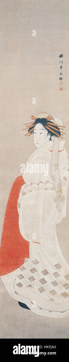 Rekisentei Eiri '800), Bellezza in un kimono bianco', c. 1800 Foto Stock