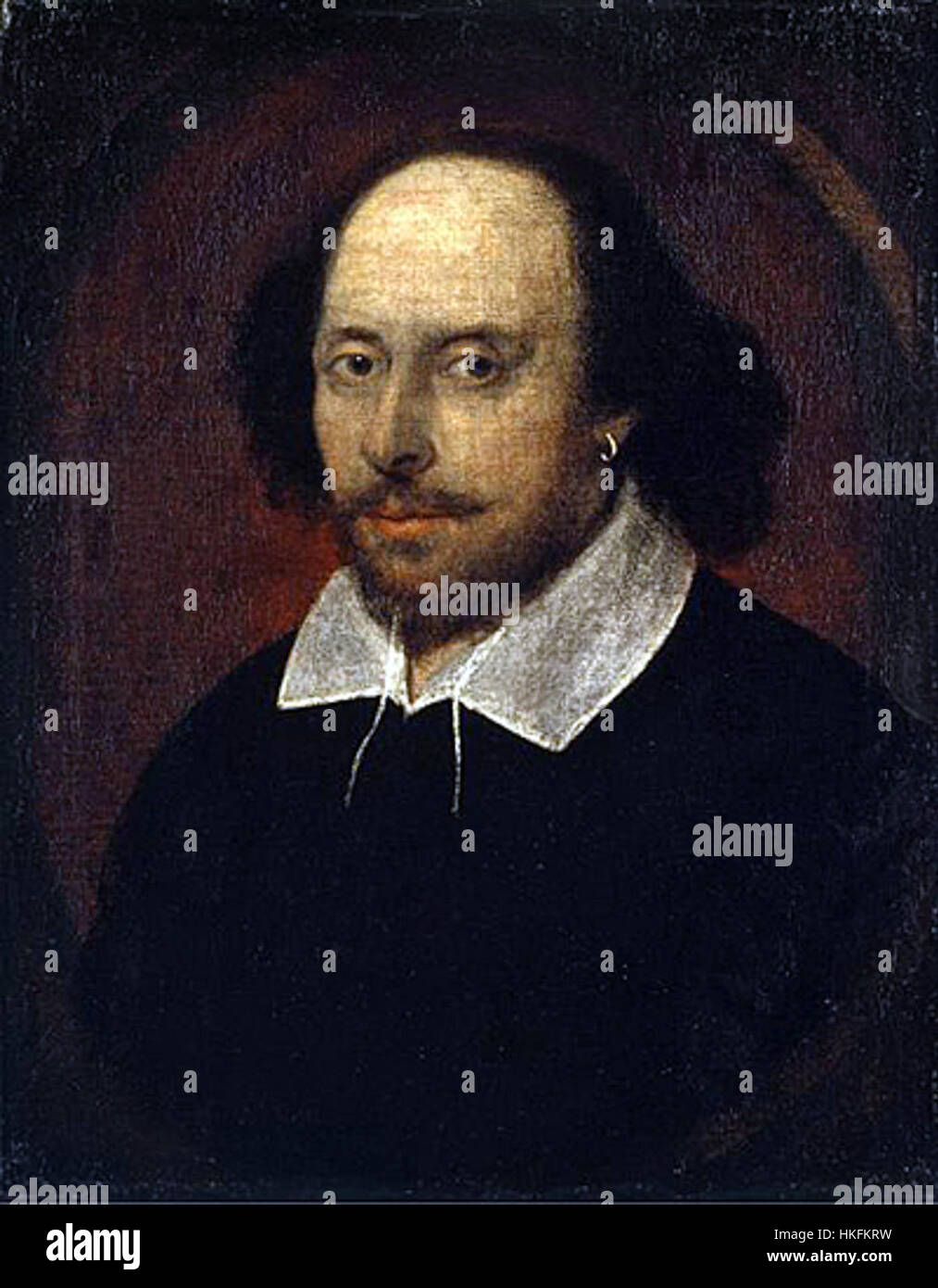 Il Ritratto Chandos di William Shakespeare è una delle rappresentazioni più iconiche del drammaturgo. Questo dipinto ad olio del XVII secolo mostra Shakespeare in una posa premurosa, spesso considerata la somiglianza definitiva dello scrittore inglese. Foto Stock