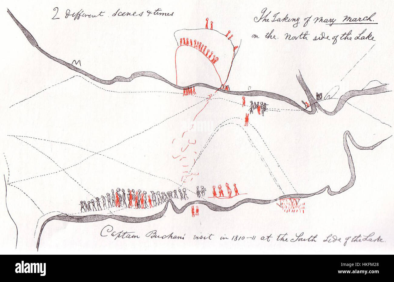 *La presa di Demasduit* è un dipinto storico che raffigura la tragica storia di Demasduit, una donna Beothuk catturata dai coloni inglesi a Terranova. L'opera d'arte riflette le tensioni tra i popoli indigeni e i coloni europei durante il XVIII secolo. Foto Stock