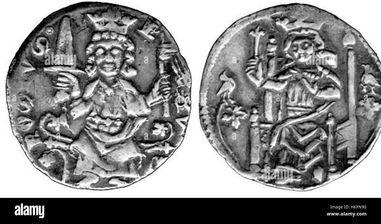 "Novac kralja Radoslava" si riferisce alla moneta del re Radoslav, un manufatto storico della Serbia medievale. La moneta rappresenta il sistema monetario e le pratiche economiche del tempo, fornendo una visione della storia medievale serba. Foto Stock