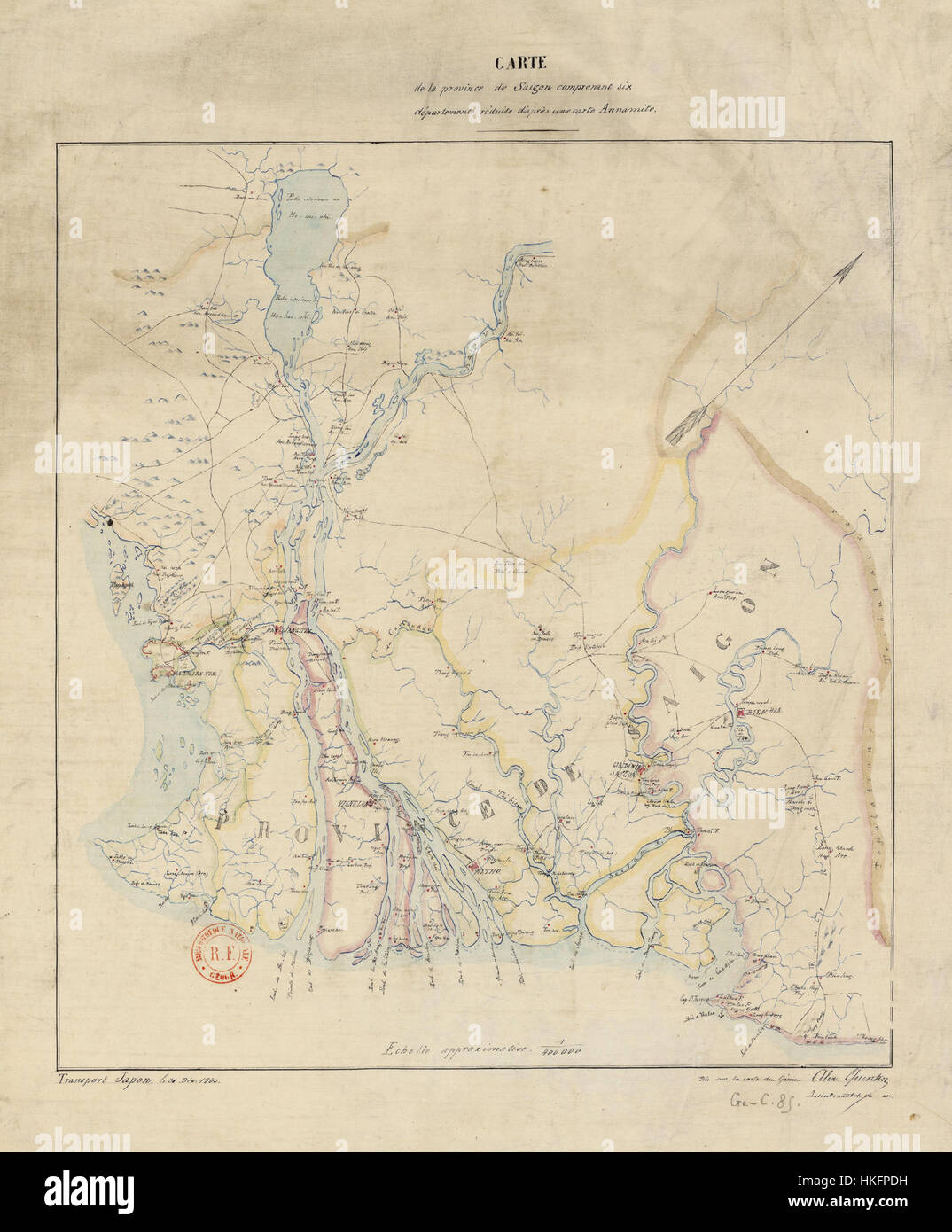 Il dipinto "NamKy1860" rappresenta probabilmente un momento o una scena importante della storia del Vietnam nel 1860. L'opera d'arte può rappresentare aspetti sociali, culturali o politici della regione durante questo periodo di tempo. Foto Stock