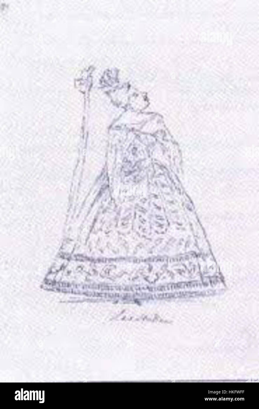 Questa caricatura di Anna Maria strada cattura le sue caratteristiche in modo giocoso e esagerato tipico della forma d'arte. Come cantante e interprete nel XVIII secolo, la somiglianza di strada era spesso raffigurata nell'arte satirica, riflettendo sia il suo personaggio pubblico che lo stile comico del periodo. L'opera esemplifica l'uso della caricatura per commentare le figure sociali in contesti storici. Foto Stock