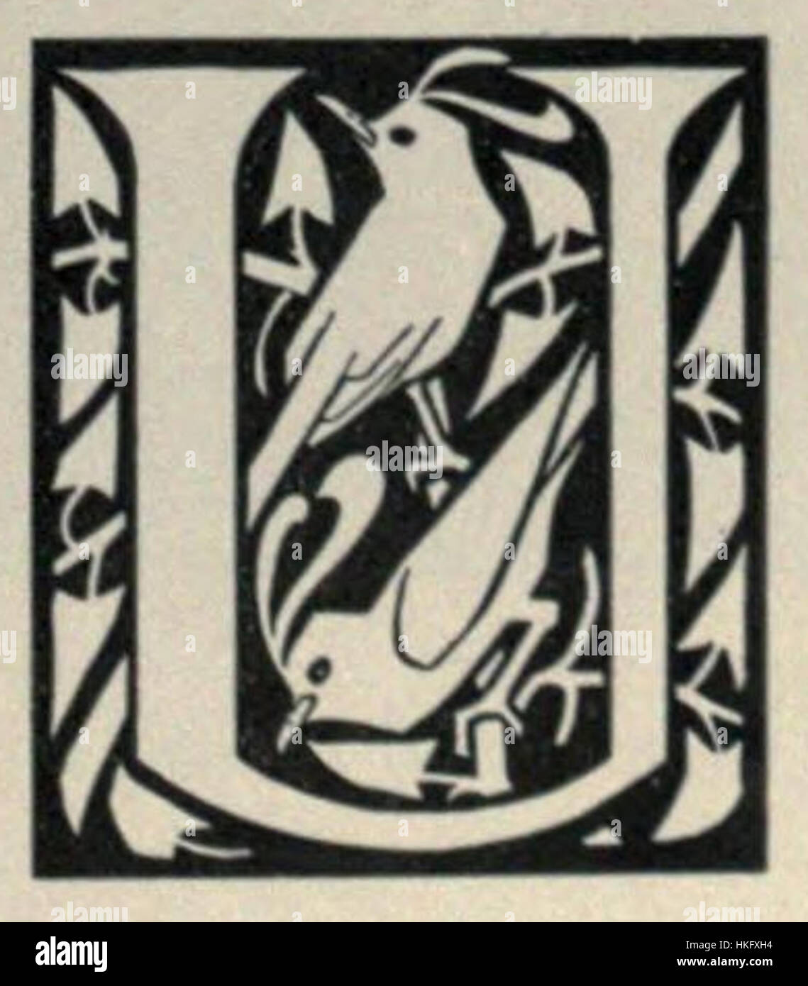 La "Aufseeser Lettrine U" è una lettera decorata di manoscritti artistici medievali. Questo iniziale illuminato presenta disegni intricati e colori vivaci, tipici dell'arte che si trova nei manoscritti miniati del Medioevo. Foto Stock