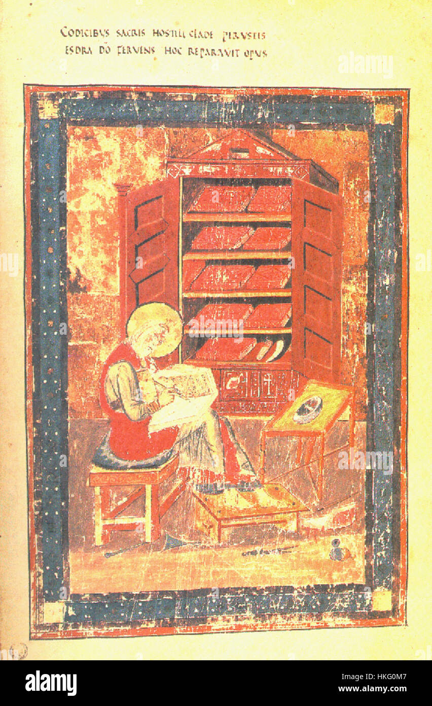 Il manoscritto Cassiodoro è un documento storico significativo, notevole per la sua conservazione di testi cristiani. Questo manoscritto medievale evidenzia l'importanza dell'educazione classica nella conservazione della conoscenza durante l'alto Medioevo. Foto Stock