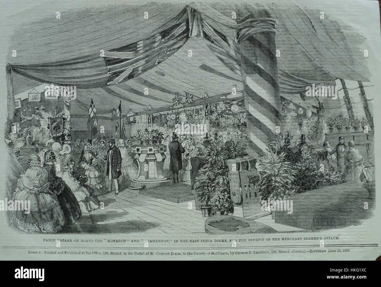 Fancy bazaar a bordo del monarca e Agamennone in East India Docks, per il beneficio del marinaio mercantile dell'asilo, Foto Stock