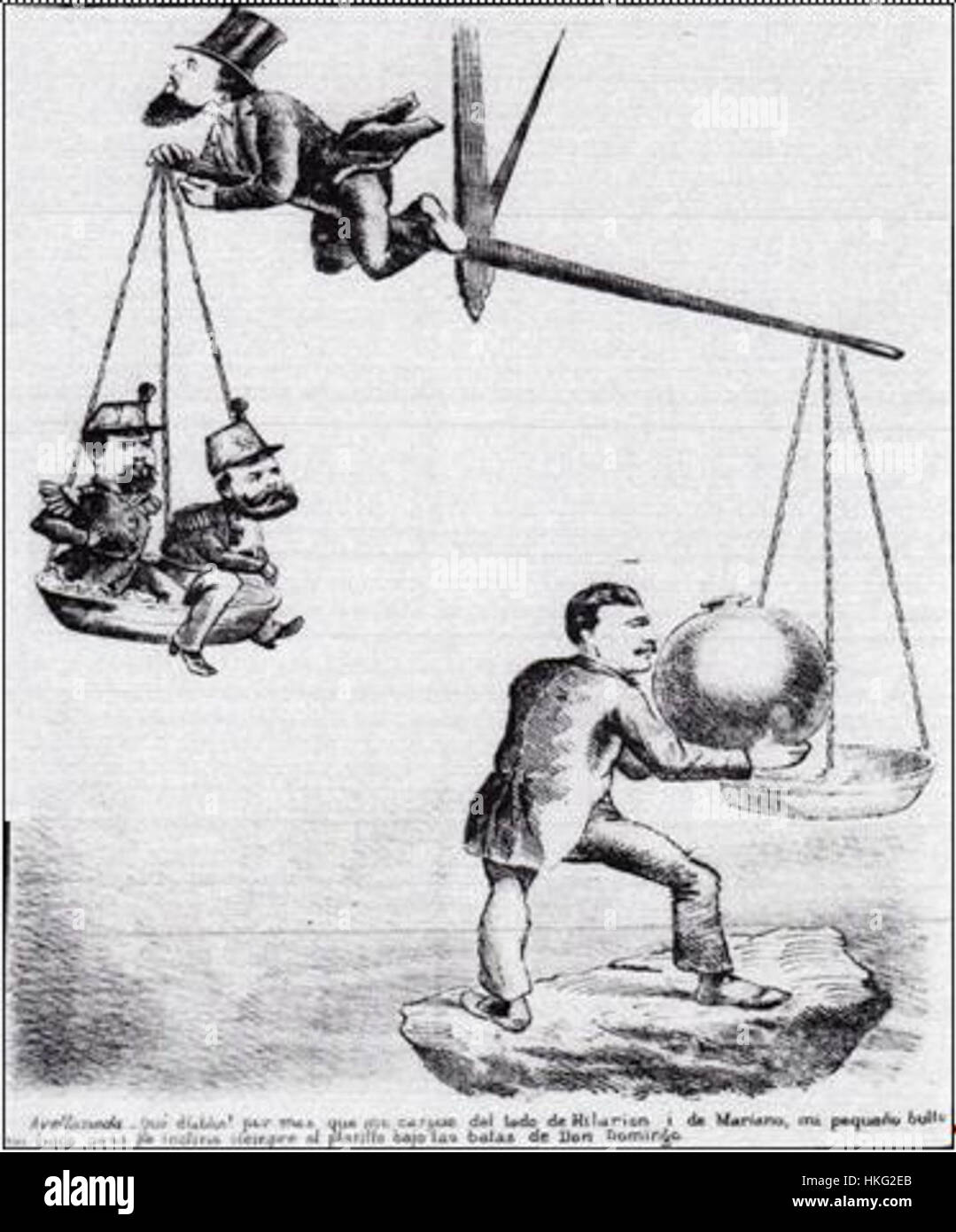 Un dipinto storico che rappresenta le dinamiche di potere economico e politico in Sud America, concentrandosi sul peso relativo del Cile rispetto ad Argentina, Perù e Bolivia durante il periodo raffigurato. L'opera d'arte riflette il contesto socio-politico della regione in quel momento. Foto Stock